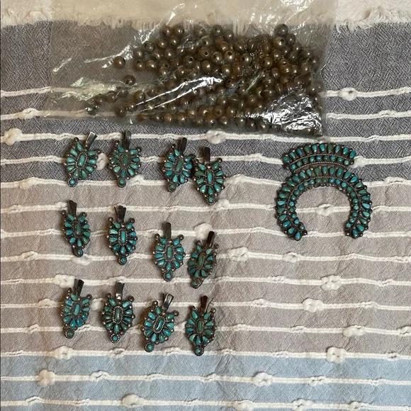 Vintage squash blossom turquoise necklace pieces Authentic - Picture 1 of 8